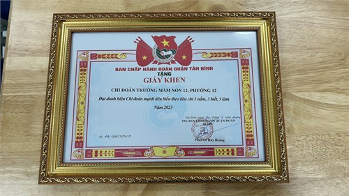 Chi đoàn Mầm non 12 đạt thành tích Chi đoàn mạnh tiêu biểu theo tiêu chí   3 nắm - 3 biết - 3 làm   năm 2023.